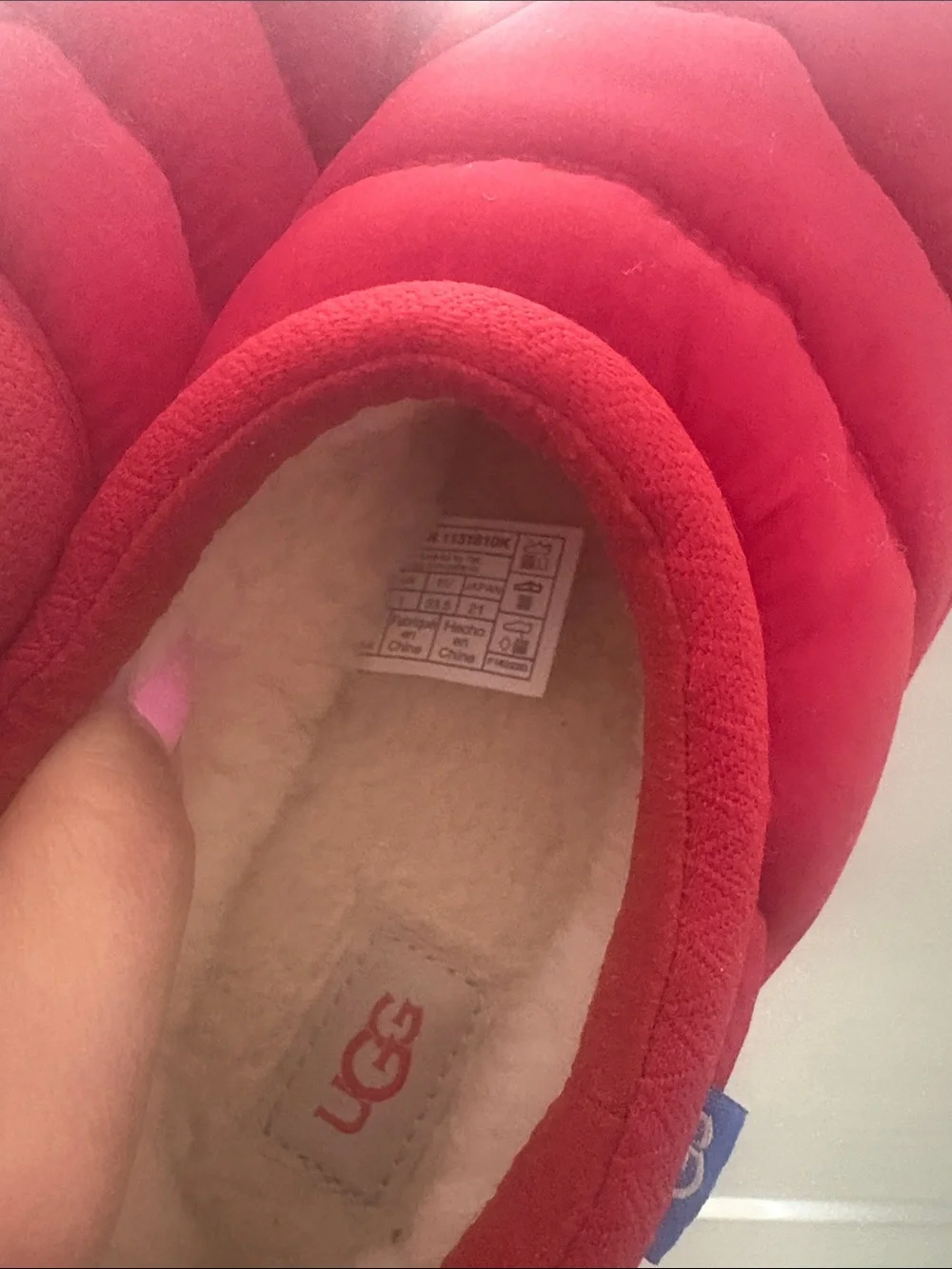 UGG Kids Red Puffer Slip-On Slippers
